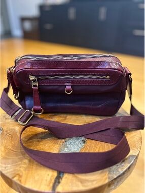 MZ Wallace Burgundy Leather and Nylon Crossbody Bag